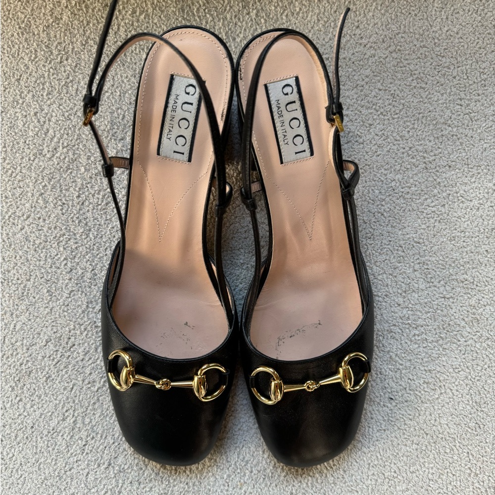 Gucci Lady Horsebit Leather Slingback Pumps 60mm / 3 inches